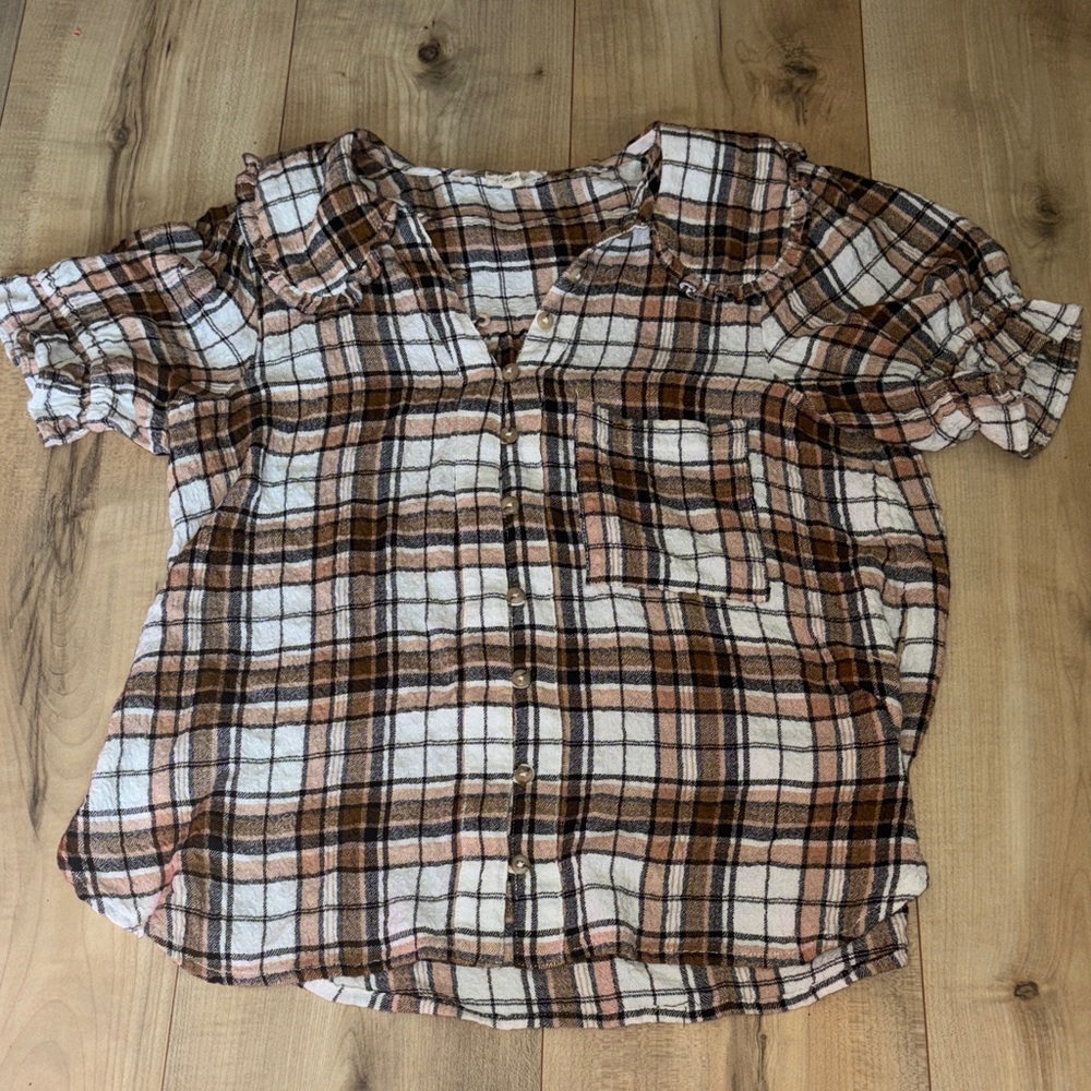 Pilcro Flannel Puff Sleeve Blouse - XS